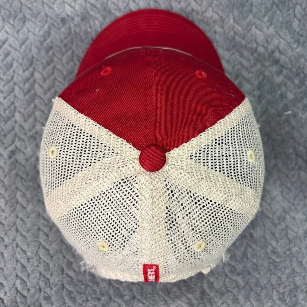 Oklahoma Sooners Captivating Headwear Trucker Hat Red Cream Snapback OU Patch